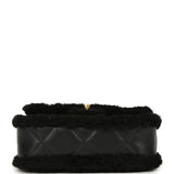 Chanel Mini Shearling Flap Bag Black Lambskin Brushed Gold Hardware