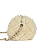 Chanel Mini Timeless Classic Barrel Bag with Chain Beige Shearling Light Gold Hardware