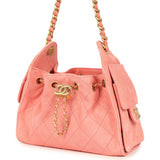 Chanel Mini 25 Hobo Bag Pink Suede Antique Gold Hardware