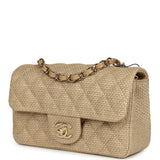 Chanel Mini Rectangular Flap Dark Beige Raffia Light Gold Hardware