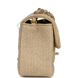 Chanel Mini Rectangular Flap Dark Beige Raffia Light Gold Hardware