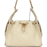 Chanel Small 25 Hobo Bag Light Beige Caviar Antique Gold Hardware
