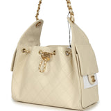 Chanel Small 25 Hobo Bag Light Beige Caviar Antique Gold Hardware