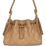 Chanel Mini 25 Hobo Bag Beige Caviar Antique Gold Hardware