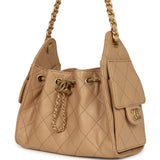 Chanel Mini 25 Hobo Bag Beige Caviar Antique Gold Hardware