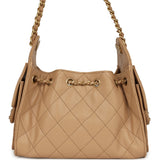 Chanel Mini 25 Hobo Bag Beige Caviar Antique Gold Hardware
