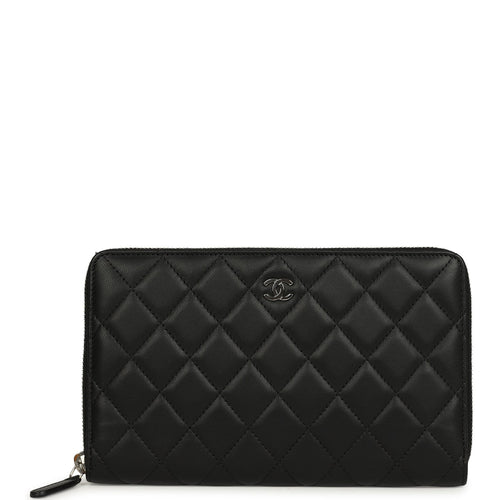 Chanel Classic Organizer Zip Wallet Black Lambskin Silver Hardware