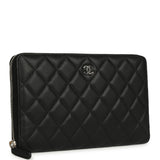 Chanel Classic Organizer Zip Wallet Black Lambskin Silver Hardware