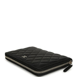 Chanel Classic Organizer Zip Wallet Black Lambskin Silver Hardware