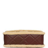 Chanel Large Shearling Flap Bag Dark Brown Lambskin and Beige Shearling Brushed Gold Hardware