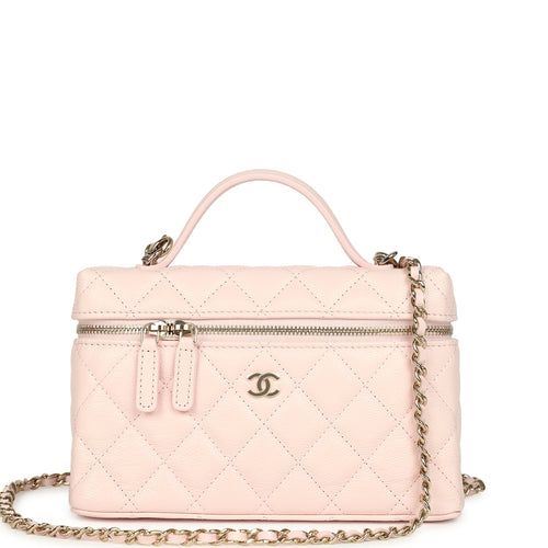 Chanel Top Handle Long Vanity Case with Chain Light Pink Shiny Caviar Light Gold Hardware