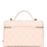 Chanel Top Handle Long Vanity Case with Chain Light Pink Shiny Caviar Light Gold Hardware