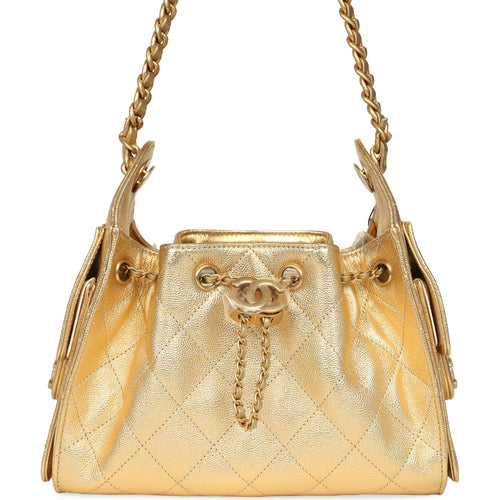 Chanel Mini 25 Hobo Bag Metallic Gold Caviar Caviar Antique Gold Hardware