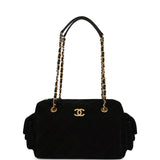 Chanel Small Bowling Bag Black Suede Antique Gold Hardware