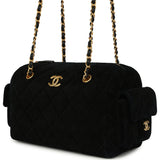Chanel Small Bowling Bag Black Suede Antique Gold Hardware