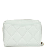 Chanel Classic Zipped Coin Purse Wallet Light Blue Caviar Light Gold Hardware