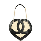 Pre-owned Chanel Jumbo Heart Tote Bag Cream Terry Cloth and Black Lambskin Silver Hardware