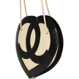 Pre-owned Chanel Jumbo Heart Tote Bag Cream Terry Cloth and Black Lambskin Silver Hardware