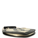 Pre-owned Chanel Jumbo Heart Tote Bag Cream Terry Cloth and Black Lambskin Silver Hardware