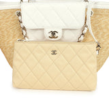 Chanel Large Shopping Tote Bag Beige Raffia and White Lambskin Light Gold Hardware