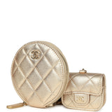 Chanel Round Clip-On Coin Purse and Airpod Pro Case Metallic Gold Goatskin Light Gold Hardware