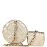 Chanel Round Clip-On Coin Purse and Airpod Pro Case Metallic Gold Goatskin Light Gold Hardware