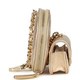 Chanel Round Clip-On Coin Purse and Airpod Pro Case Metallic Gold Goatskin Light Gold Hardware