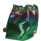 Pre-owned Chanel Mini Bucket Bag Green, Purple and Blue Ombre Metallic Mesh Light Gold Hardware