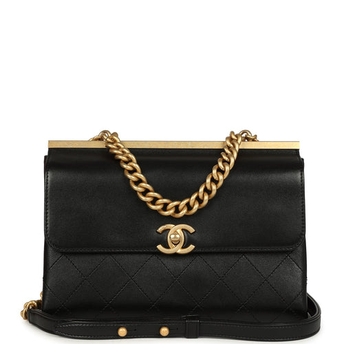 Pre-owned Chanel Small Coco Luxe Flap Bag Black Lambskin Antique Gold Hardware