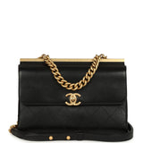 Pre-owned Chanel Small Coco Luxe Flap Bag Black Lambskin Antique Gold Hardware