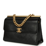 Pre-owned Chanel Small Coco Luxe Flap Bag Black Lambskin Antique Gold Hardware