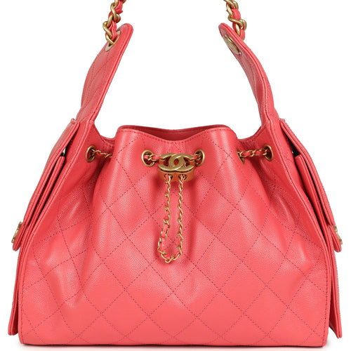 Chanel Small 25 Hobo Bag Coral Pink Caviar Antique Gold Hardware