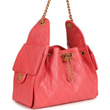 Chanel Small 25 Hobo Bag Coral Pink Caviar Antique Gold Hardware