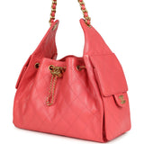 Chanel Small 25 Hobo Bag Coral Pink Caviar Antique Gold Hardware