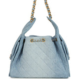 Chanel Small 25 Hobo Bag Light Blue Washed Denim Antique Gold Hardware