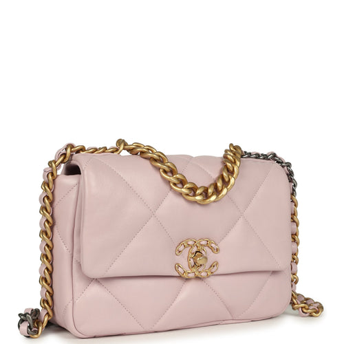 Chanel Medium 19 Flap Bag Light Pink Shiny Lambskin Mixed Metal Hardware