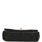 Chanel Small Pearl Flap Bag Black Shiny Calfskin Brushed Gold Hardware