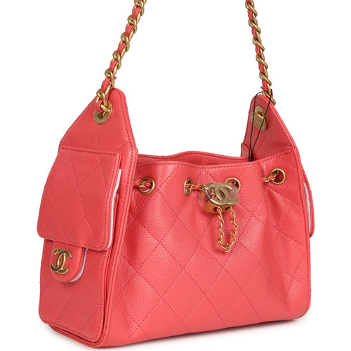 Chanel Mini 25 Hobo Bag Coral Pink Caviar Antique Gold Hardware