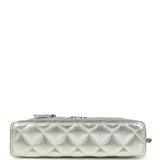 Chanel Top Handle Long Vanity Case with Chain Metallic Silver Shiny Caviar Silver Hardware