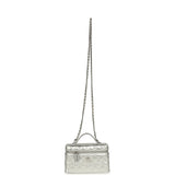 Chanel Top Handle Long Vanity Case with Chain Metallic Silver Shiny Caviar Silver Hardware