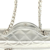 Chanel Top Handle Long Vanity Case with Chain Metallic Silver Shiny Caviar Silver Hardware