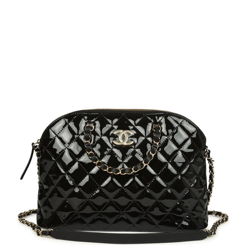 Chanel Top Handle Shopping Bag Black Patent Leather Gold Hardware