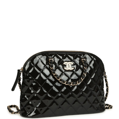 Chanel Top Handle Shopping Bag Black Patent Leather Gold Hardware