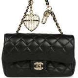 Chanel Nano Classic Double Flap Bag Charm Black Lambskin Light Gold Hardware