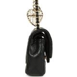 Chanel Nano Classic Double Flap Bag Charm Black Lambskin Light Gold Hardware
