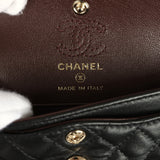 Chanel Nano Classic Double Flap Bag Charm Black Lambskin Light Gold Hardware