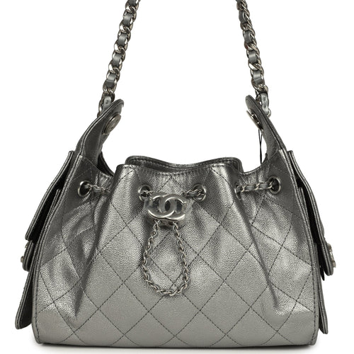 Chanel Mini 25 Hobo Bag Anthracite Metallic Caviar Silver Hardware