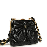 Chanel Mini Clutch with Bow Crossbody Bag Black Shiny Lambskin and Patent Crumpled Lambskin Antique Gold Hardware