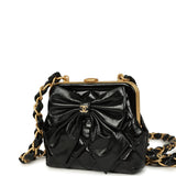 Chanel Mini Clutch with Bow Crossbody Bag Black Shiny Lambskin and Patent Crumpled Lambskin Antique Gold Hardware