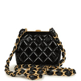 Chanel Mini Clutch with Bow Crossbody Bag Black Shiny Lambskin and Patent Crumpled Lambskin Antique Gold Hardware